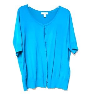 Bright turquoise short-sleeved summer sweater